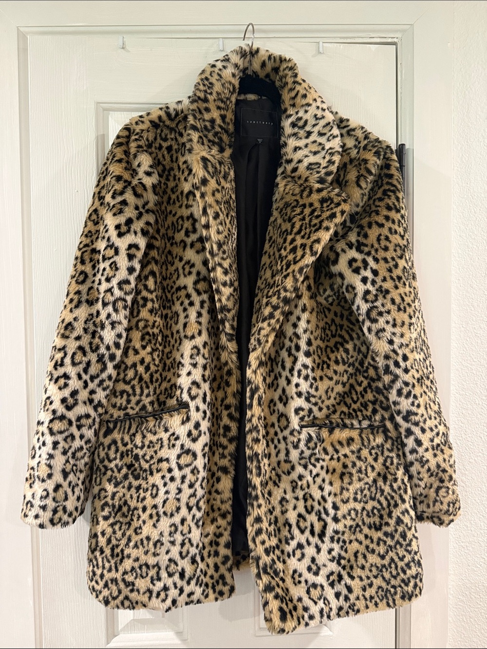 Sanctuary Leopard-Print Teddy Coat in Tan and Black Size Small
